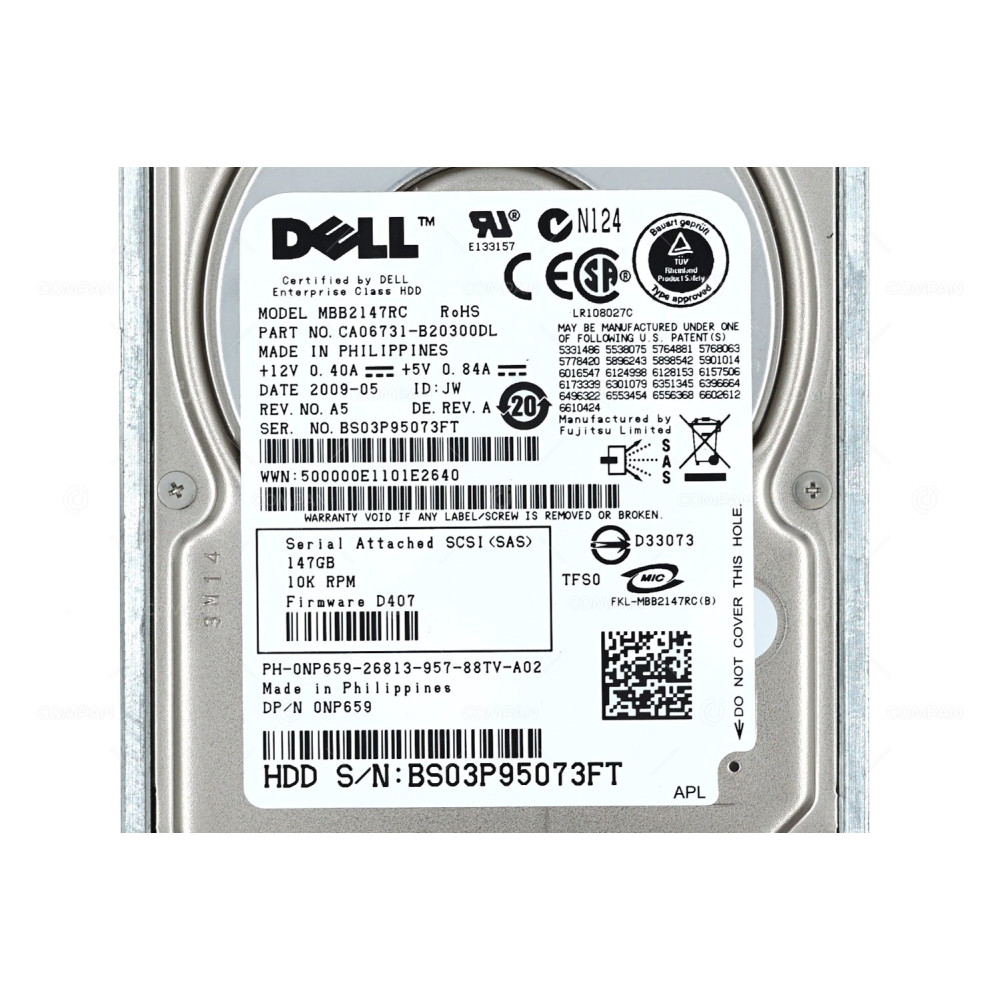 NP659 DELL HDD 146GB 10K SAS 3G 2.5" SFF HOT-SWAP